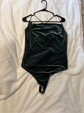 Forest Green Velvet Cowl Neck Bodysuit